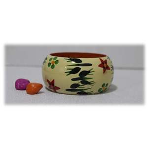 Traditional Women's Fashion <b>Wooden</b> <b>Bangle</b> Cream Color with Floral and Underwater Design - Product Image 1