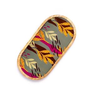 ถาดเสิร์ฟไม้มะม่วงทรงรีถาดไม้ตกแต่งลายใบไม้สีสันสดใสถาดไม้ธรรมชาติทำด้วยมือสำหรับตกแต่งบ้าน - Product Image 2