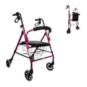Rosa Escorial Mobiclinic Folding Aluminum <b>Walker</b> & Rollator with Brakes on Handles Seat & Backrest 4 Wheels Available <b>Pink</b> Color - Product Image 2