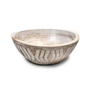 Cuenco decorativo de madera de mango hecho a mano con diseño acanalado acabado natural perfecto para servir o exhibir - Product Image 5