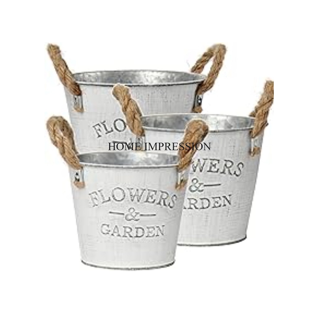 Galvanized Steel Planter Buckets | Modern Garden Decor for Flower Arrangements by HOME IMPRESSION