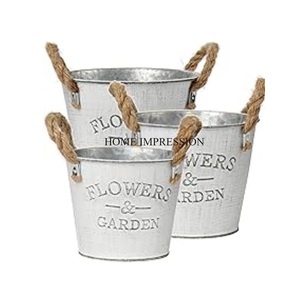 Macetas de decoración de jardín de Metal galvanizado Arreglos florales en forma de cubo recién populares con mango de cuerda utilizado para flores artificiales - Product Image 1