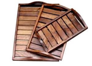 Plateau de service en bois rectangulaire fait main lot de 3 matériaux en MDF avec finition brillante artisanat décoratif - Product Image 2