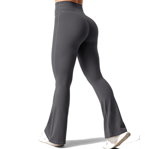 Nueva llegada 2025 pantalones de Yoga acampanados de cintura alta Color sólido Fitness mujeres levantamiento de glúteos deporte acampanado Yoga Leggings entrenamiento sin costuras - Product Image 2