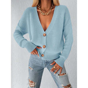 Blusa de punto con detalle de botón, 11783 - Azul - Product Image 1