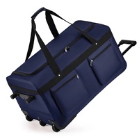 Sac de voyage pliable à roulettes en tissu imperméable noir avec poignée télescopique, sac de voyage grande capacité, bagage à roulettes