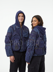 Street wear 100% Cotton Jeans Hooded Jacket Custom Bag Pack Style Pockets <b>Hoodies</b> Multi Purpose Use Plain Blank <b>Hoodies</b> Jacket - Product Image 4