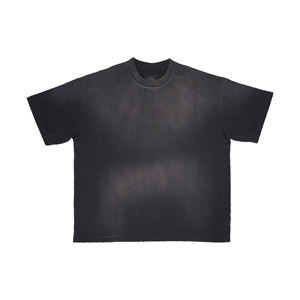 T-shirt en coton lourd lavé Vintage en détresse Logo personnalisé imprimé surdimensionné hommes Double cou ourlet brut T-shirt fané au soleil - Product Image 1
