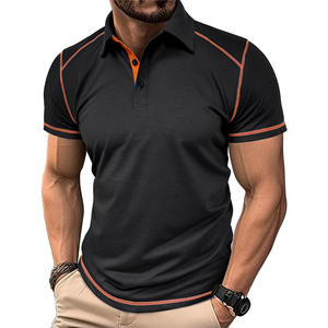 Polos de manga corta personalizados para hombre, polos de golf informales con estampado de empalme y decoración de botones con cuello vuelto - Product Image 6