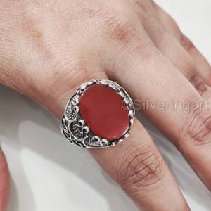 Nuevo anillo exclusivo para hombre, anillo de piedra natal de piedra preciosa cornalina Natural, todos los tamaños, joyería de Navidad otomana, anillo de Plata de Ley 925 - Product Image 5