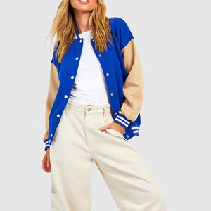 แจ็คเก็ตวาร์ซิตี้แบบสั่งทำพร้อมปักลายเชนิลล์ ตัวเสื้อทำจากผ้าขนสัตว์ แขนเสื้อทำจากหนัง แจ็คเก็ตเบสบอลแบบ Letterman สำหรับวิทยาลัย - Product Image 4