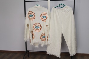 Kimono turco doble traje de algodón para el hogar suave lavable Color blanco patrón de ojos playa Spa Hotel hogar buena calidad secado rápido - Product Image 3