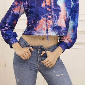 Top corto transpirable de fábrica a prueba de viento para mujer, sudaderas con capucha de algodón de la mejor calidad, sudaderas con capucha cortas para mujer - Product Image 4