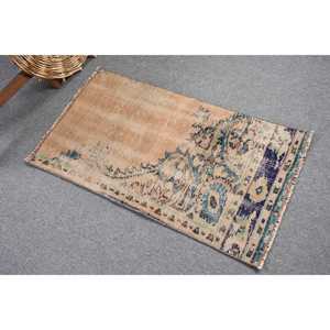 Alfombra Turca de 1.8x3.2 pies, Alfombra Pequeña Vintage, Alfombra de Lana a Cuadros Marrón y Azul - Product Image 1