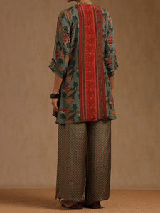 Stylish Loose Fit Green and Red Printed Women <b>Kurta</b> Palazzo Set <b>Indian</b> & Pakistani Clothing Women Ethnic Casual Dress - Product Image 3