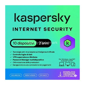 KASPERSKY INTERNET SECURITY 2024 - PC / MAC / ANDROID / IOS - 2 ANNI - 10 DISPOSITIVI - Product Image 1