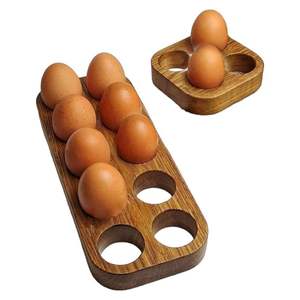 Plateau porte-oeufs en bois d'acacia de qualité supérieure 6 trous comptoir cuisine stockage présentoir réfrigérateur conteneur - Product Image 3