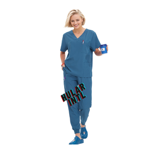 Cómodo elástico transpirable con cuello en V y pantalón Jogger Set para salones y dentistas Oficina Hospital Uniformes Scrubs - Product Image 5