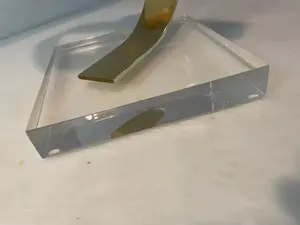 Modern Aluminium Abstract Gold Metal Ribbon Sculpture with Clear Acrylic Lucite Base Decorative <b>Home</b> Office Art Piece - Product Image 4