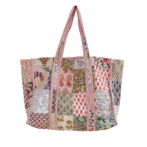 Sac fourre-tout matelassé en coton pour femmes, sacs fourre-tout en coton patchwork, sac fourre-tout matelassé en coton imprimé floral - Product Image 1