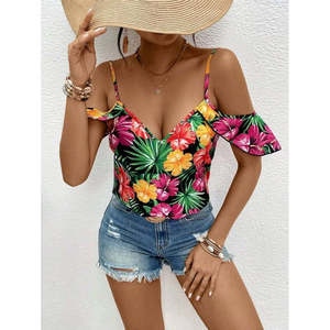 Blusa de mujer con tirantes y hombros descubiertos con estampado floral, 34474 - estampada - Product Image 1