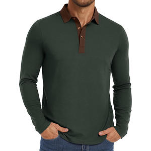 Chemises polo pour hommes à manches longues personnalisables pour le printemps/été, tissu jersey respirant avec motif uni à col montant - Product Image 3