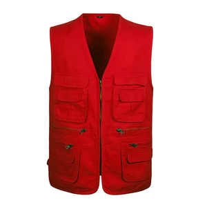 Nuevos chalecos transpirables para hombre, chaqueta vaquera sin mangas, chaleco rojo y negro con muchos bolsillos, chaleco deportivo al aire libre de Color rojo, servicio OEM - Product Image 4