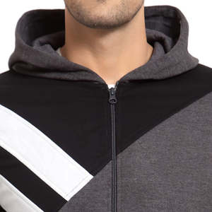 Sweat à capuche zippé intégral pour homme avec panneaux contrastés, streetwear décontracté haut de gamme, mode d'hiver, sweat à capuche chaud - Product Image 4