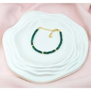 18K Vintage Stainless Steel <b>Beaded</b> <b>Bracelet</b> with Heart-shaped Emerald Corundum and Diamond Religious Gift for Anniversaries - Product Image 5