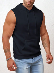 Entraînement musculation coupe sans manches Gym hommes coton polaire séchage rapide respirant été à capuche surdimensionné - Product Image 4