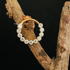 14K Solid Gold Invisible Set Natural Diamond <b>Septum</b> <b>Piercing</b> for her Fine Jewelry. - Product Image 2