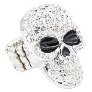 Black Plated Skull Stretch <b>Ring</b> With Hematite <b>Crystals</b> Pave Setting Cocktail <b>Ring</b> Fashionable Unisex Jewelry Party Accessory - Product Image 1