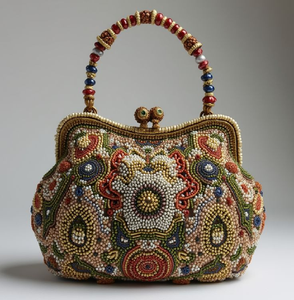 Royal gold wire-work handbag <b>studded</b> with emerald and ruby-colored stones. Bold available at wholesale prices - Product Image 3
