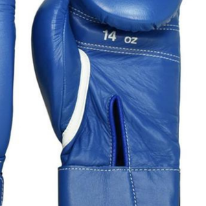Gants de boxe professionnels en cuir bleu avec fermeture velcro au poignet, gants d'entraînement et de sparring pour hommes et femmes - Product Image 5