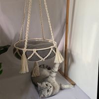 Cama Suspensa Moderna de Macramê em Corda de Algodão Artesanal para Gatos e Cães com Cesto de Borlas