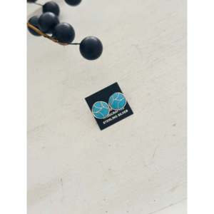 Zuni Handmade Kingman Turquoise & Sterling <b>Silver</b> <b>Stud</b> <b>Earrings</b> Geometric Inlay Design - Product Image 4