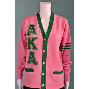 Suéter Cárdigan Griego Ligero de Punto Acrílico y Algodón Personalizado al por Mayor OEM ODM para Mujer, Estilo Universitario Alpha Kappa AKA - Product Image 1