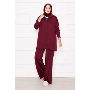 Women's Gold-Illuminated Embroidered Cardigan <b>Sweater</b> <b>Set</b> Fermuarl Kaponlu Triko kili Takm Bordo - Product Image 4