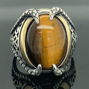 Anillo de garra de plata 925 hecho a mano para hombre, anillo de piedras preciosas de piedra de ojo de Tigre, joyería fina - Product Image 3