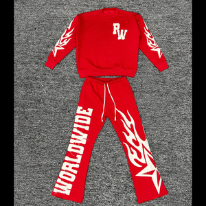 Streetwear personnalisé soleil fané Vintage survêtement hommes polaire haute rue en détresse Patchwork à capuche et pantalon de survêtement ensemble - Product Image 4