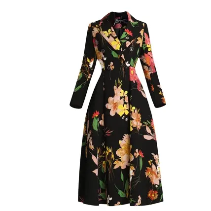 New Autumn/Winter 2022 print Black elegant mid-length noble trench coats Ladies Gothic Coats