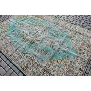 Grand tapis turc de 6x8,8 pieds, tapis vintage, tapis à bordures bleues - Product Image 4