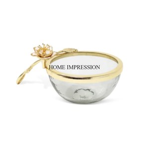 Bol en verre de forme ronde avec miroir, aspect attrayant, art créatif moderne, avec support de base design en métal plaqué or et résistant - Product Image 5