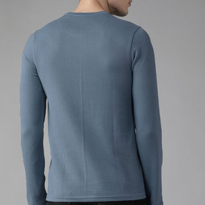 T-shirt en tricot à manches longues pour homme, col rond, couleur unie, respirant, coupe ajustée, vêtements décontractés, bleu - Product Image 4