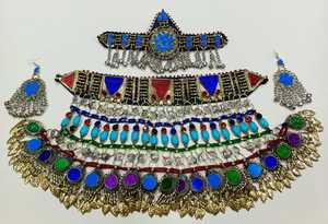 Handmade Trendy Women's Customized Afghan Pashtun Tribal Jewelry Set Unique Multicolor Gem Necklace <b>Earring</b> Headpiece Stainless - Product Image 6