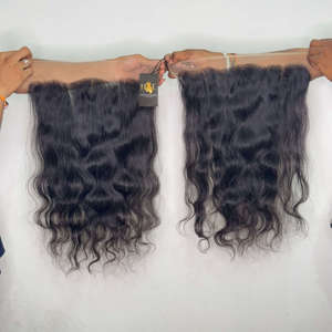 Máquina de cabello humano Remy de templo indio Natural, doble trama, cierre de encaje recto rizado, paquete de ondas profundas frontales HD para - Product Image 2