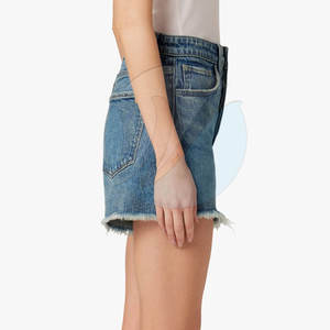 กางเกงยีนส์ขาสั้นเอวสูงผู้หญิง ผ้าฝ้าย 100% ขายส่ง พร้อมโลโก้สั่งทำ แห้งเร็ว สีสันปรับแต่งได้ ระบายอากาศดี ดีไซน์ใหม่ - Product Image 3