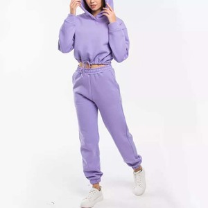 Chándal de dos piezas para mujer, Conjunto de sudadera con capucha y forro polar 100% de algodón, ajustado, personalizado, OEM, precio al por mayor - Product Image 4