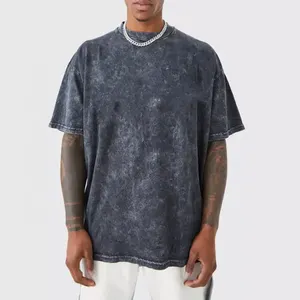 Best Verkopende Zware Gewicht Custom Acid Wash T-Shirt Oversized Mannen Dubbellaags Lange Mouw T-Shirt