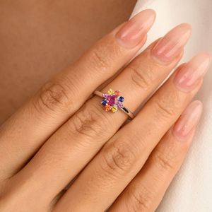 Bijoux en or blanc massif 14 carats de la meilleure qualité, bague fleur en pierres précieuses faites à la main pour les mariages et les fêtes - Product Image 2
